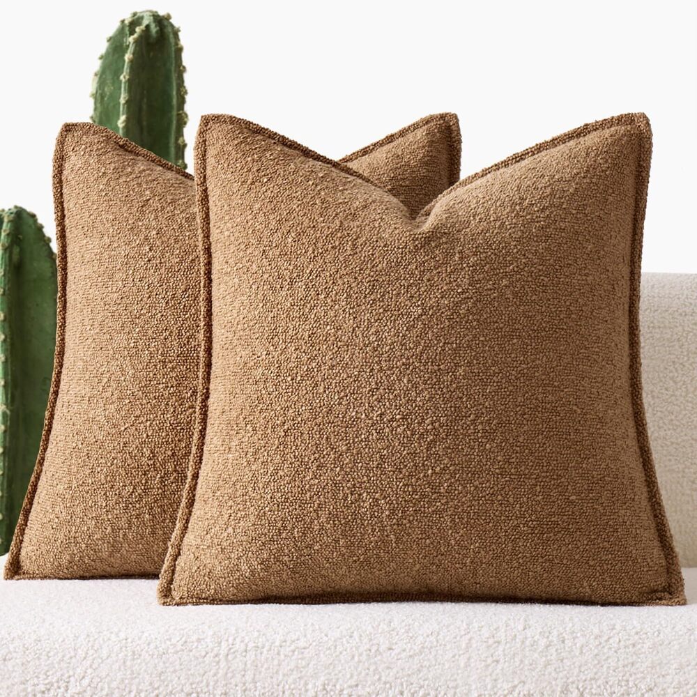 3439 Pack of 2 Decorative Textured Boucle Throw Pillow Covers 18x18 Inch